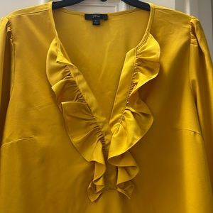 j.crew  satin crepe ruffle front long sleeve blouse, size large